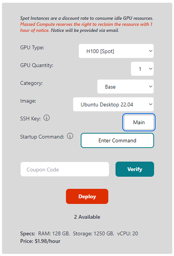MassedCompute VM creation